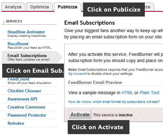 Kích hoạt đăng ký email trong FeedBurner