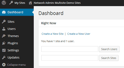 Bảng điều khiển nhiều trang Network Admin trong WordPress